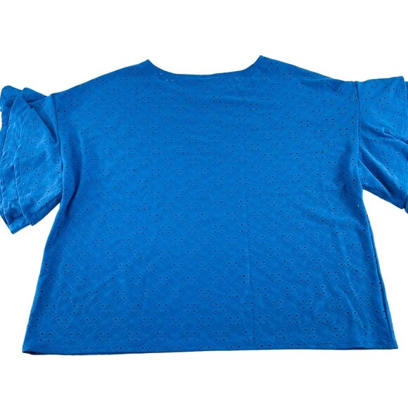 Ruby Rd. Women's Blue Eyelet Ruffle Sleeve Top Large Short Sleeves - Picture 4 of 4